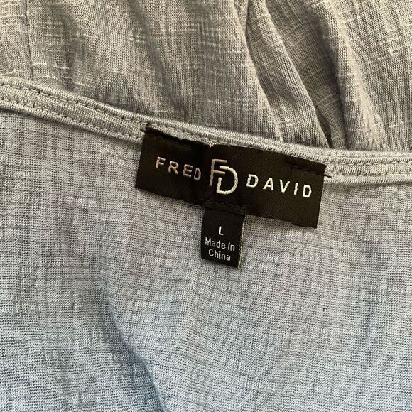 Fred David Womens Large Pullover Tie Neck Top Blue Tassels Textured Short Sleeve - Picture 10 of 13